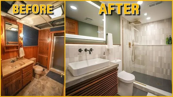 Bathroom with a fresh coat of paint, new sink, and updated shower area.