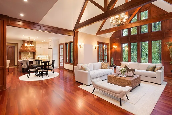 A close-up view of the hardwood flooring in a home.