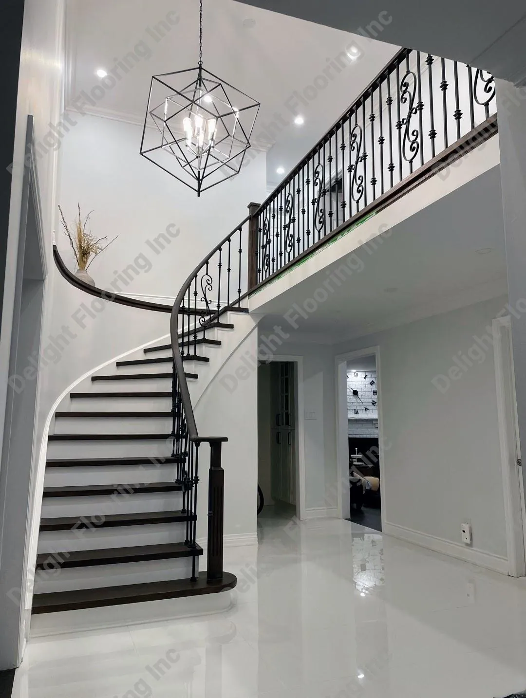 Dark treads and white risers