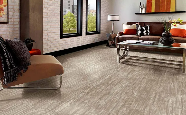 Neutral vinyl planks on a smooth surface.