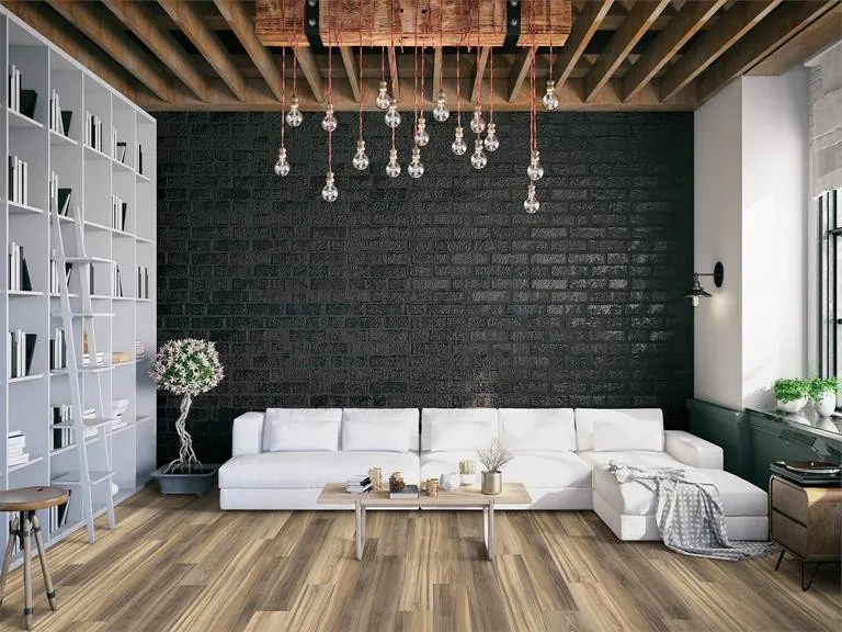 Dark wood-look vinyl plank flooring in a contemporary living space.